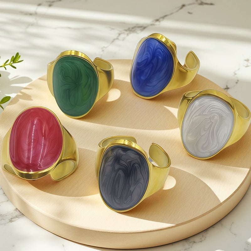 Selling Retro Ring, Oil-Dropping Gemstone Ring, Niche Women'S High-End Versatile Titanium Steel Non-Fading Hand Jewelry - Image 2